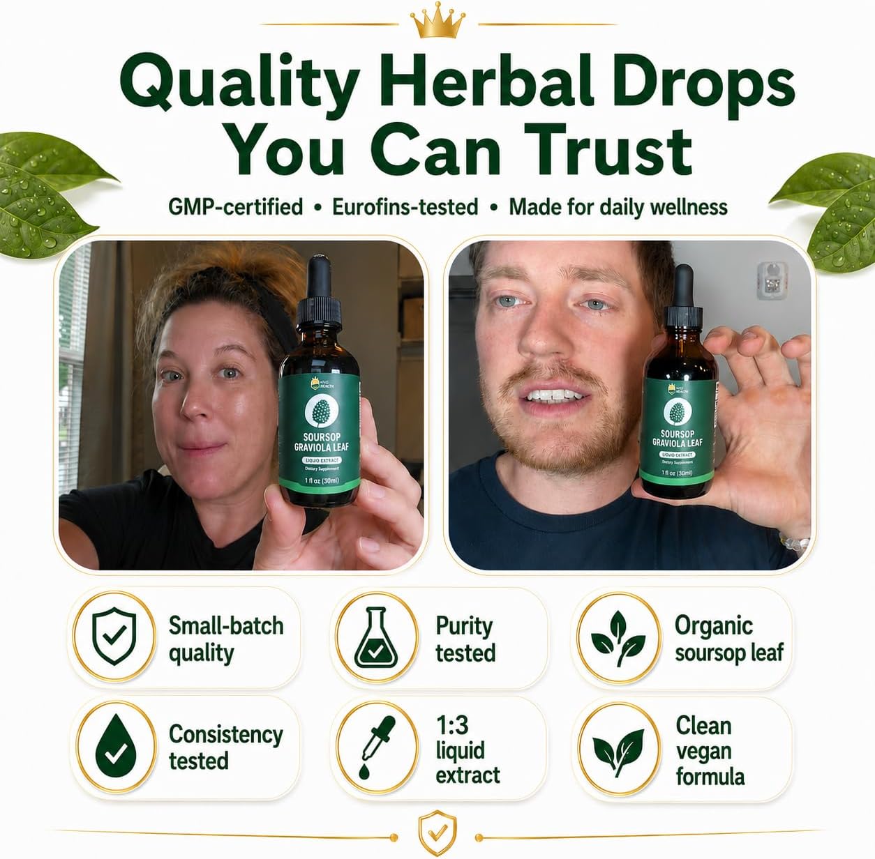 Extracto Líquido Orgánico de Hojas de Soursop Graviola | Gotas de Soursop Bitters | KingHealth 118 ml