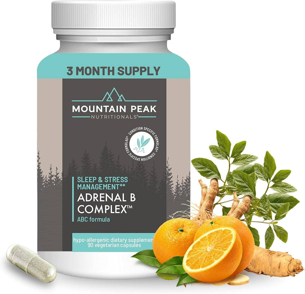 Mountain Peak Adrenal B Complex — Apoyo para el Cortisol con Ashwagandha, Vitaminas B6, B12 y C — Suplemento para el Sistema Endocrino y Nervioso (90 Cápsulas Vegetales)