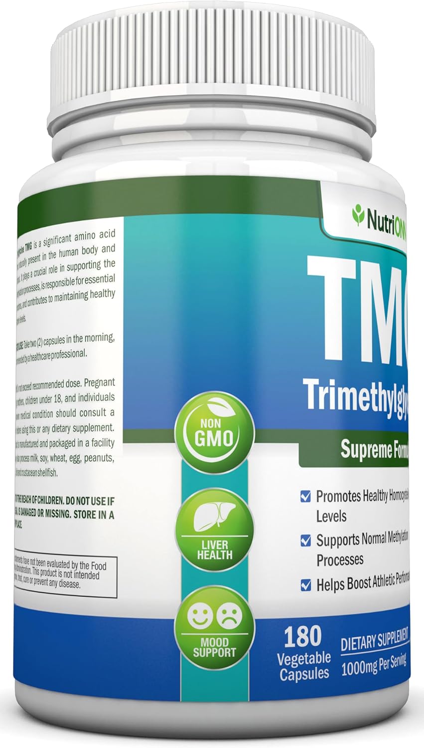 NutriONN TMG Trimetilglicina 1000mg - 180 Cápsulas - Betaína Anhidra Pura