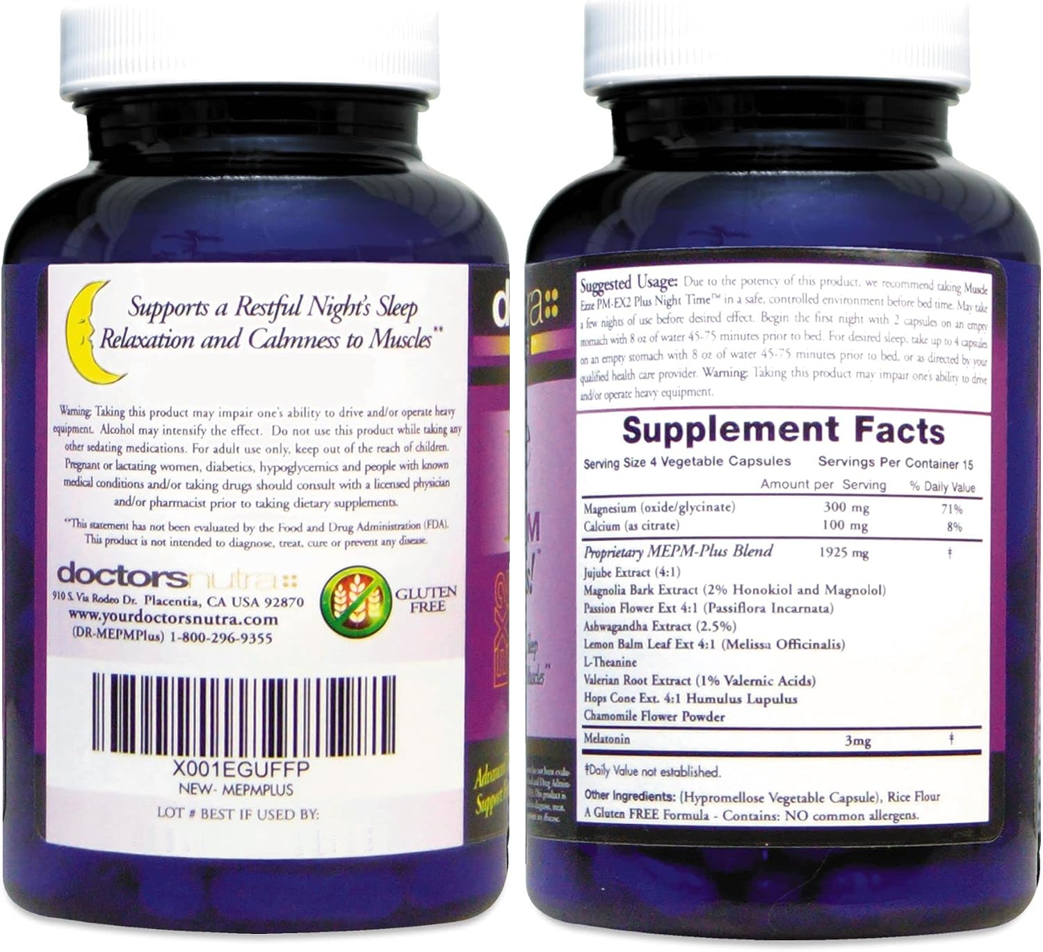 Doctors Nutra Nutraceuticals Muscle Ezze PM Plus Night Time Cápsulas - Pack de 3 con Melatonina, Valeriana, Manzanilla y Melisa