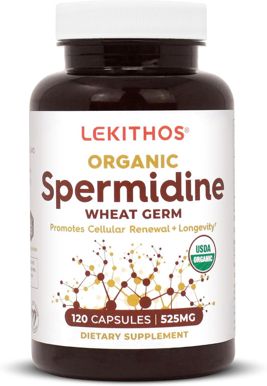 Lekithos Cápsulas de Espermidina Orgánica | Extracto de Germen de Trigo | Renovación Celular | 1050 mg por Dosis | Vegano, Sin OGM | 120 Cápsulas