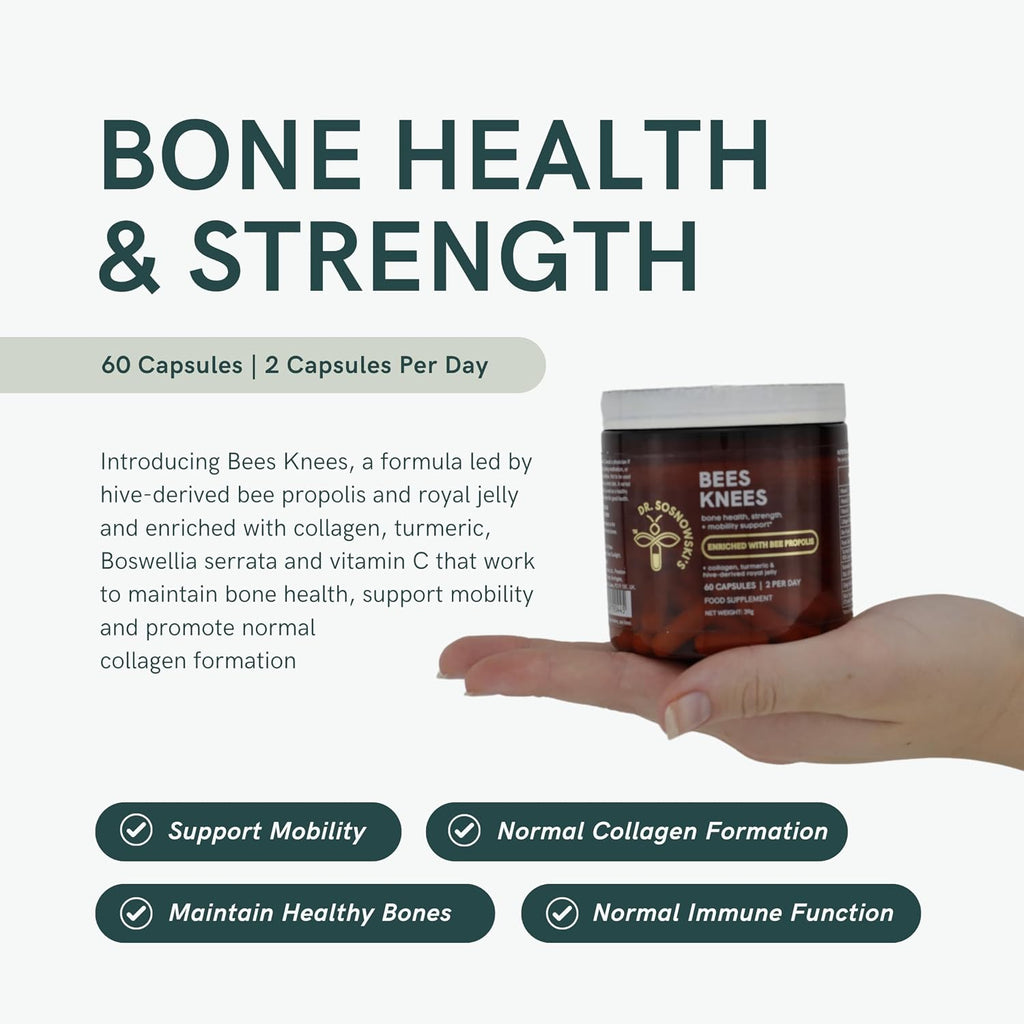 Dr Sosnowski's Bees Knees Bone Health – Suplemento para la Salud Ósea con Colágeno y Propóleo, 60 Cápsulas