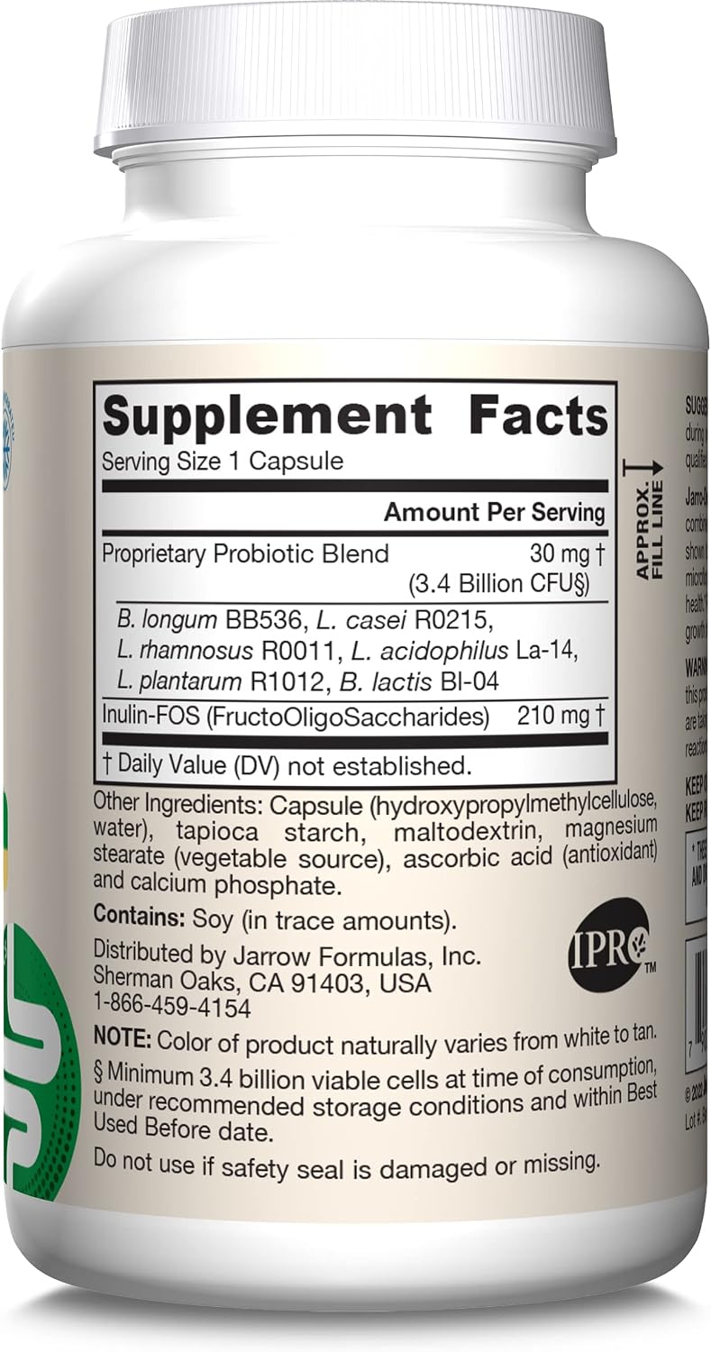 Jarrow Formulas Jarro-Dophilus + FOS - 3.4 Billion CFU Per Dose - Probiotic and Prebiotic Supplement - 300 Vegetarian Capsules
