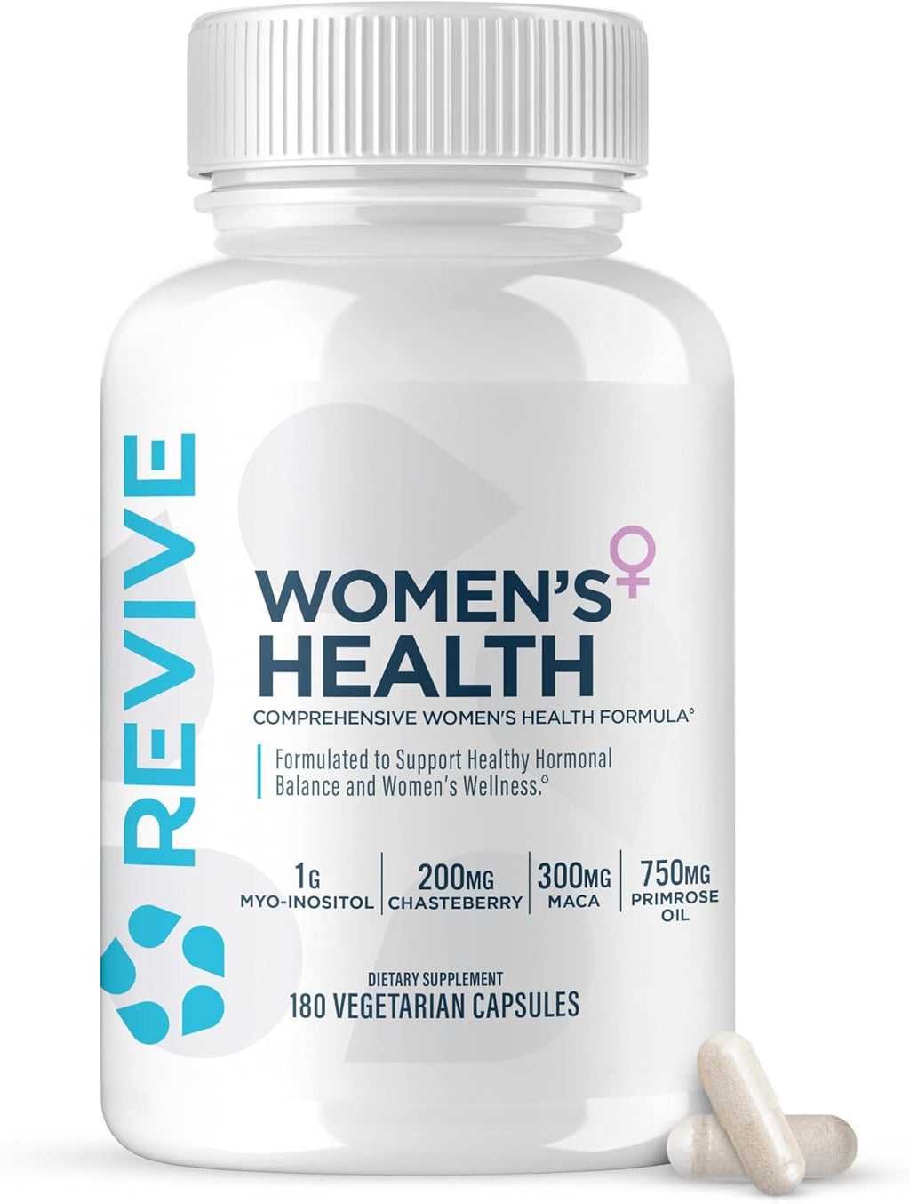 Revive MD Hormone Balance for Women – Suplemento de equilibrio hormonal con Myo-Inositol, Chaste Berry, DIM, Vitaminas C y E, Aceite de Onagra (180 Cápsulas)
