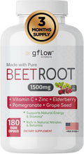 Gflow Vitamins Cápsulas de Remolacha Orgánicas con Vitamina C y Zinc - 180 Cápsulas Veganas