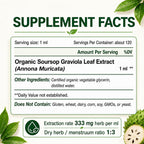 Extracto Líquido Orgánico de Hojas de Soursop Graviola | Gotas de Soursop Bitters | KingHealth 118 ml