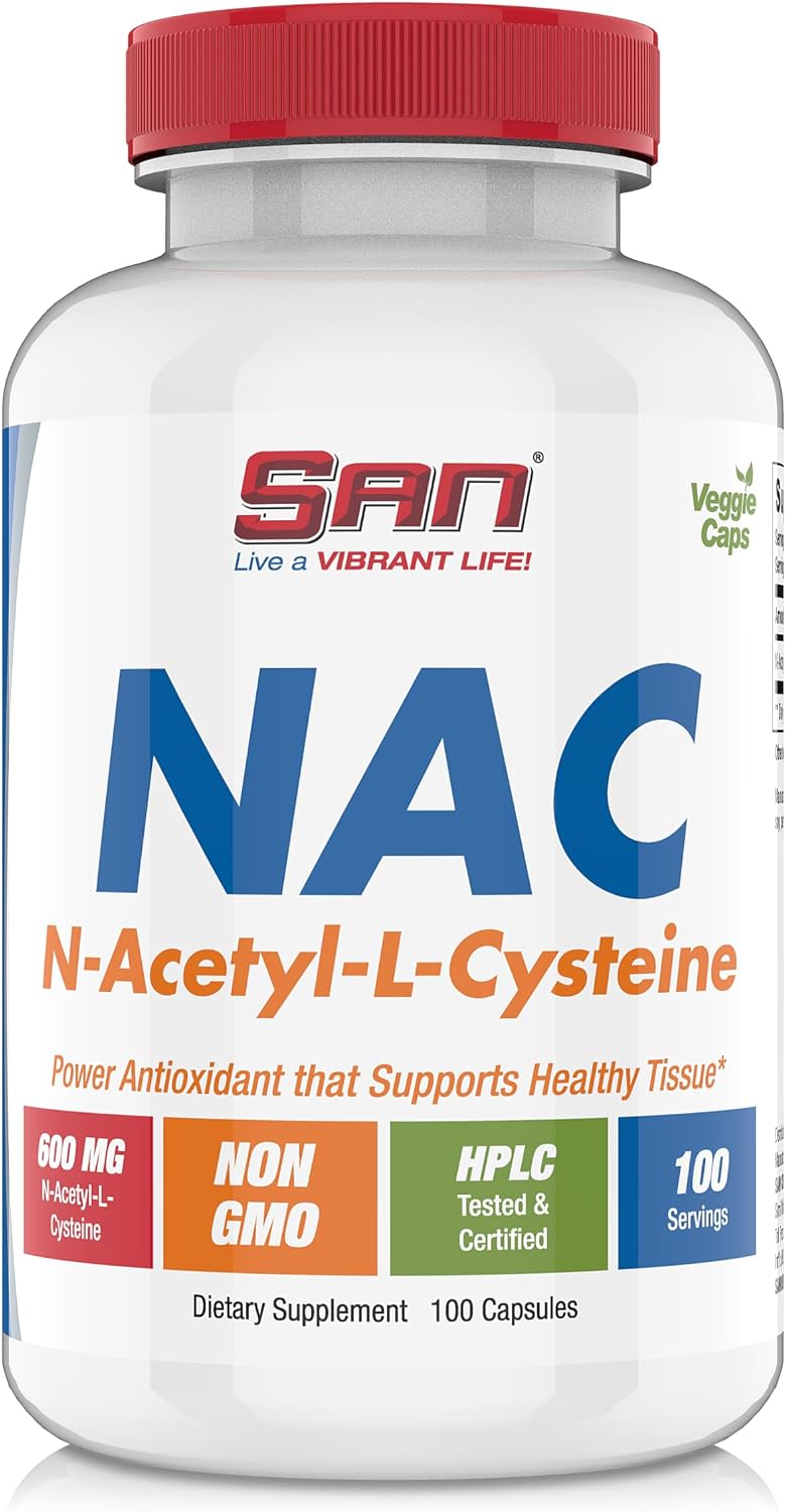 SAN N-Acetil-L-Cisteína (NAC), Salud Inmune, Respiratoria y Hepática, NAC 600 mg, Potente Apoyo Antioxidante, Radicales Libres, Fácil Absorción, 100 Cápsulas