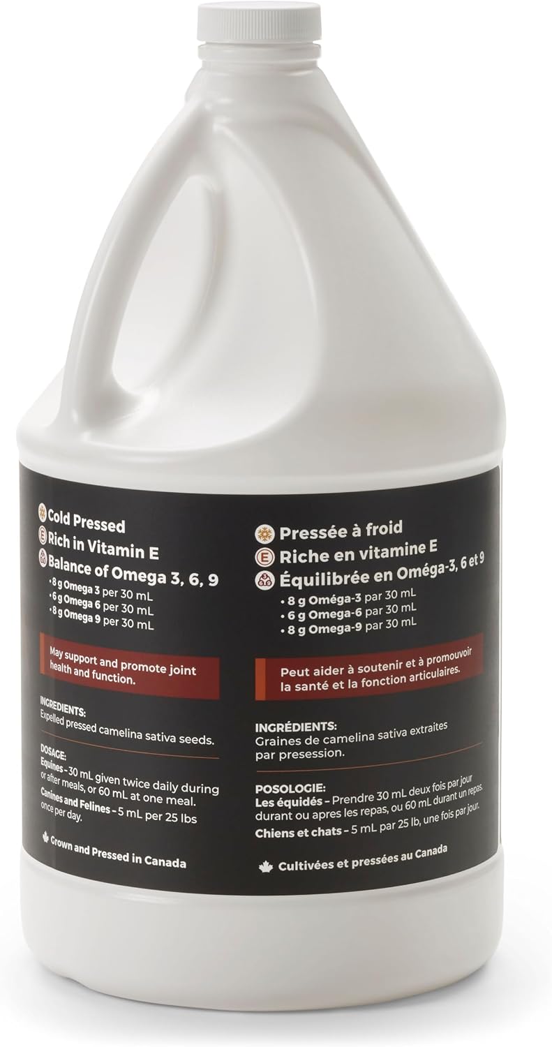 Canpressco Aceite de Camelina 4L con Bomba Dosificadora – Para Equinos, Caninos y Felinos