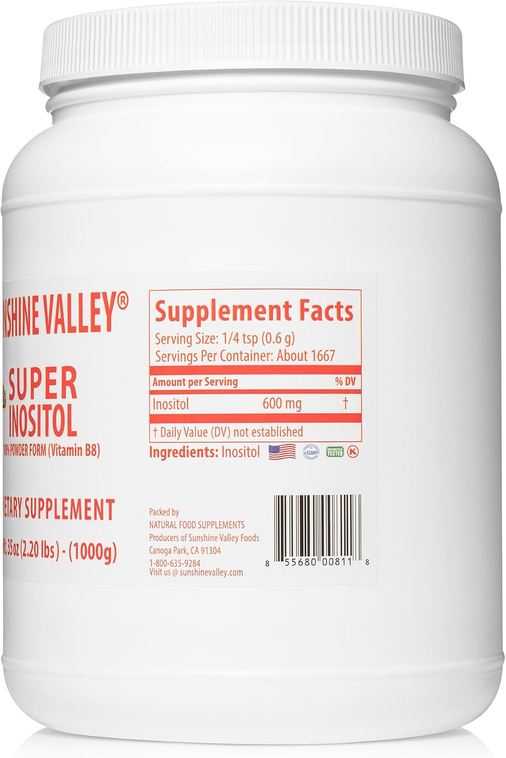 Sunshine Valley® Super Inositol Powder – Complemento Alimenticio en Polvo – Sin Sabor – 35 oz (992 g)