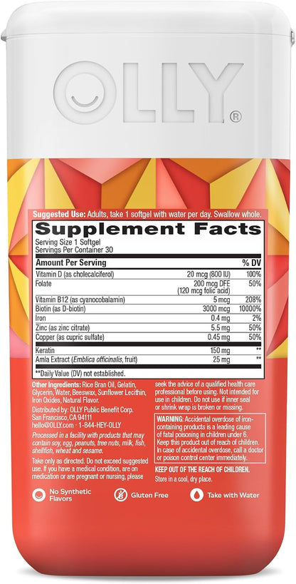OLLY Ultra Strength Hair Softgels - Biotina, – La biotina contribuye al mantenimiento del cabello en condiciones – Image 8