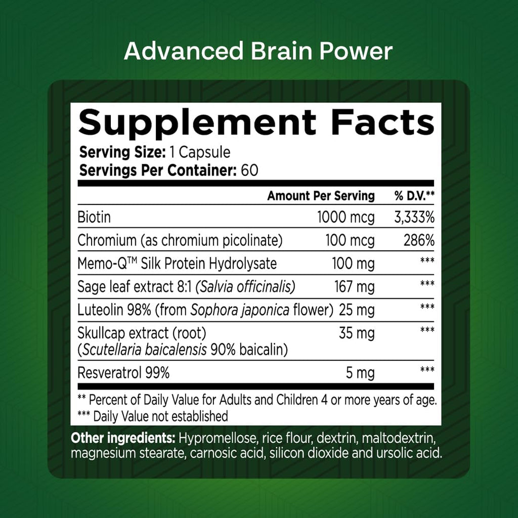 Advanced Brain Power – Apoyo para la Función Cerebral y Concentración (60 Cápsulas)