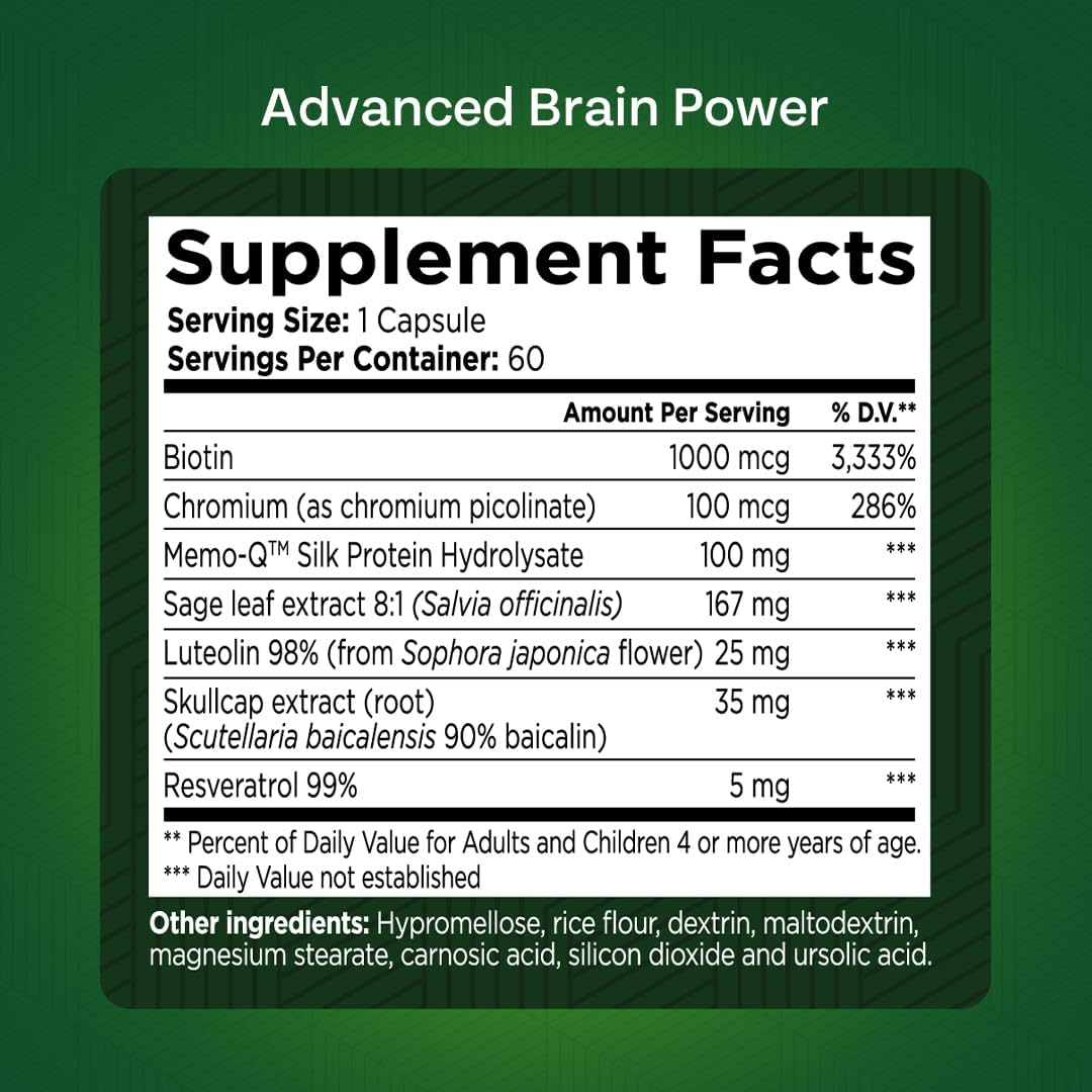 Advanced Brain Power – Apoyo para la Función Cerebral y Concentración (60 Cápsulas)
