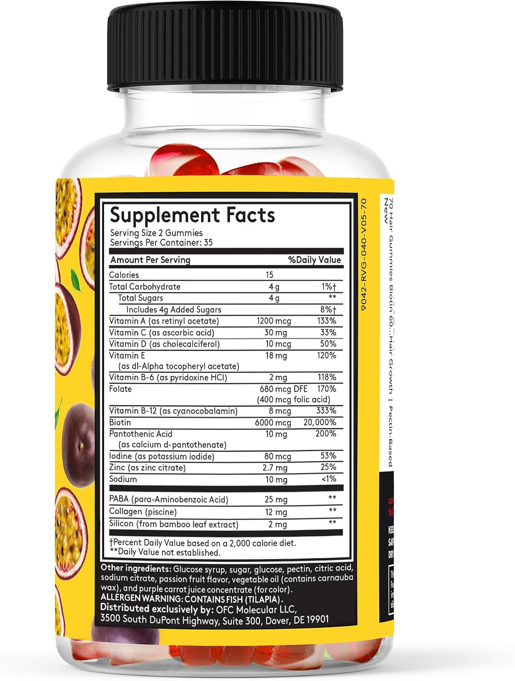 70 Gominolas de Biotina 6000mcg, Colágeno, Silicona, PABA y Multivitaminas para Cabello, Piel y Uñas - Youth & Tonic