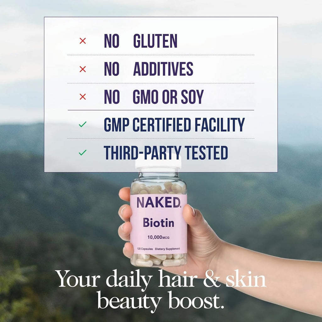 NAKED Biotina 10,000mcg – 120 Cápsulas – Suplemento de Vitamina B7