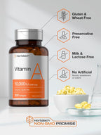 Horbäach Vitamina A 10000 UI Cápsulas Blandas | 300 Unidades | Complemento Alimenticio Sin Gluten, No-GMO