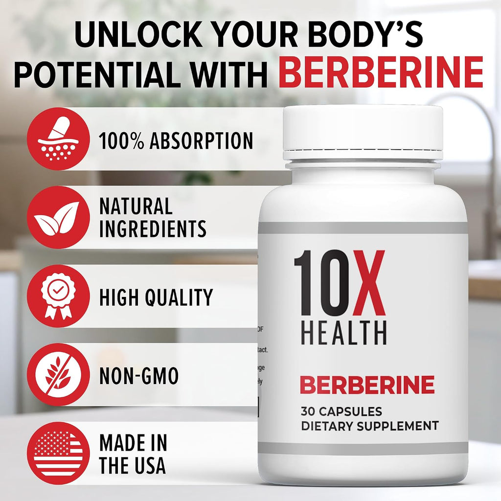10X Health Berberine 500mg - Dihidroberberina - 30 Cápsulas