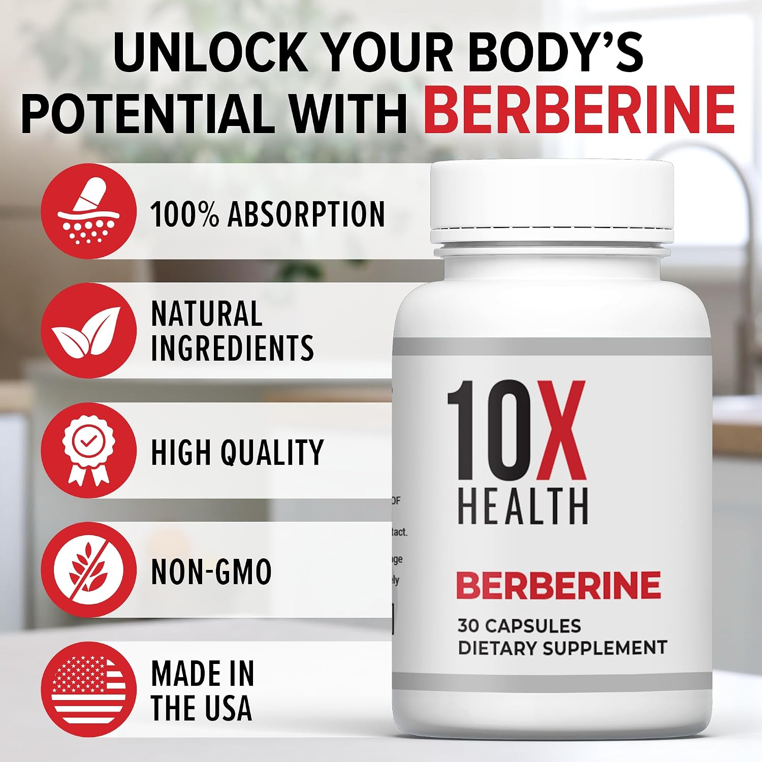10X Health Berberine 500mg - Dihidroberberina - 30 Cápsulas
