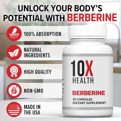 10X Health Berberine 500mg - Dihidroberberina - 30 Cápsulas