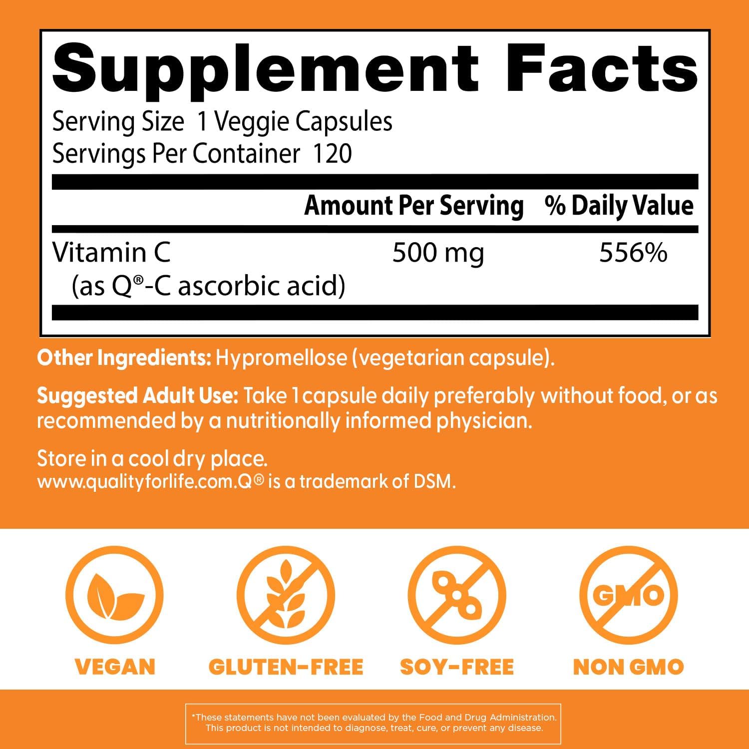Doctor's Best Vitamina C 500 mg, 120 Cápsulas Vegetarianas