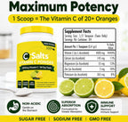C-Salts Buffered Vitamin C Powder - Vitamina C en Polvo Orgánica, Suave para el Estómago, 84 Dosis (Lemon Lime, 227g)