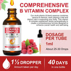 Complejo B Líquido, Gotas Veganas de Vitamina B12 Metilcobalamina, B1, B6, Ácido Fólico y Niacina - Apoyo Energético, Cerebral y Cardíaco, 40 Dosis