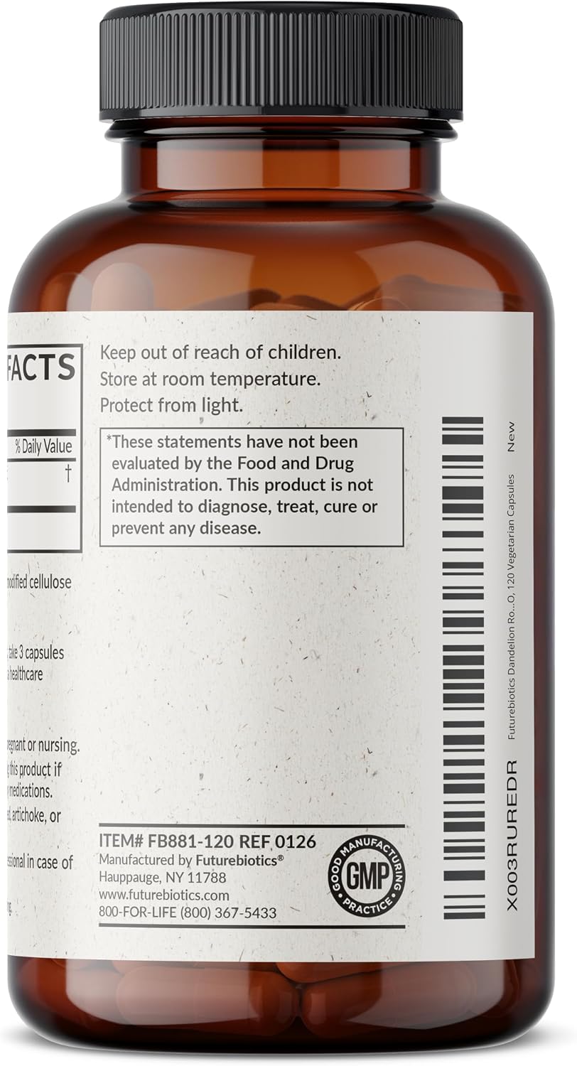 Extracto de Diente de León Futurebiotics, Hierba Diurética Tradicional, No OGM, 120 Cápsulas Vegetales