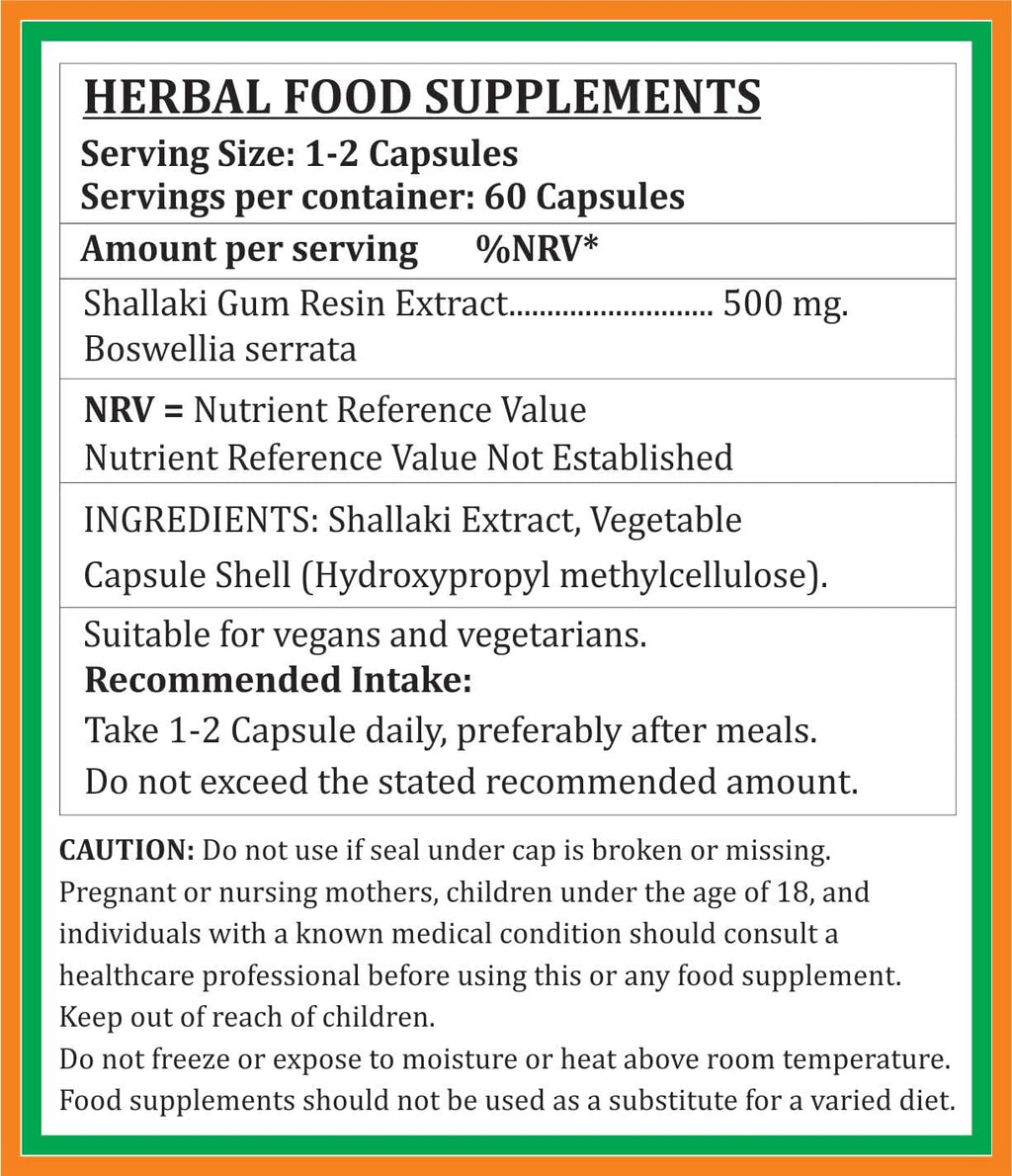 Shallaki Forte Cápsulas 500 mg, 60 Cáps. Veg. x 4 Botes | Extracto de Boswellia Serrata 10:1 | Suplemento Herbal Ayurvédico