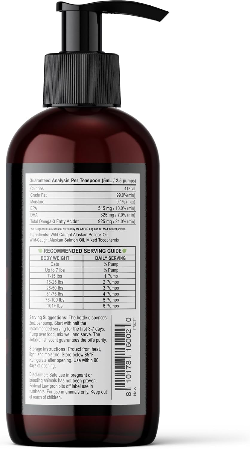 Alaskan Wild Salmon Oil for Dogs - Liquid Omega 3 with Pump - 236 ml