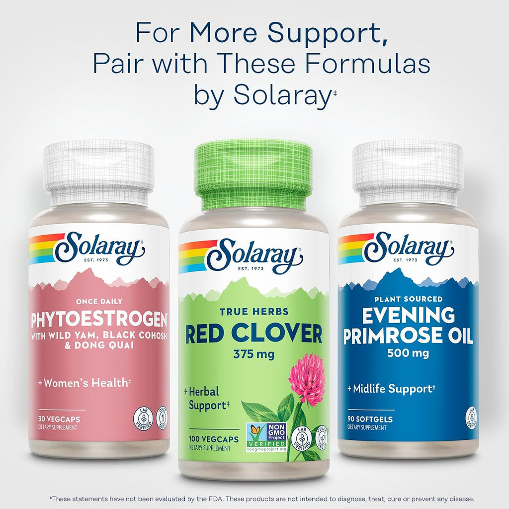 Solaray Red Clover 375 mg - Trébol Rojo - Apoyo Tradicional para la Salud Femenina - 100 Cápsulas Veganas
