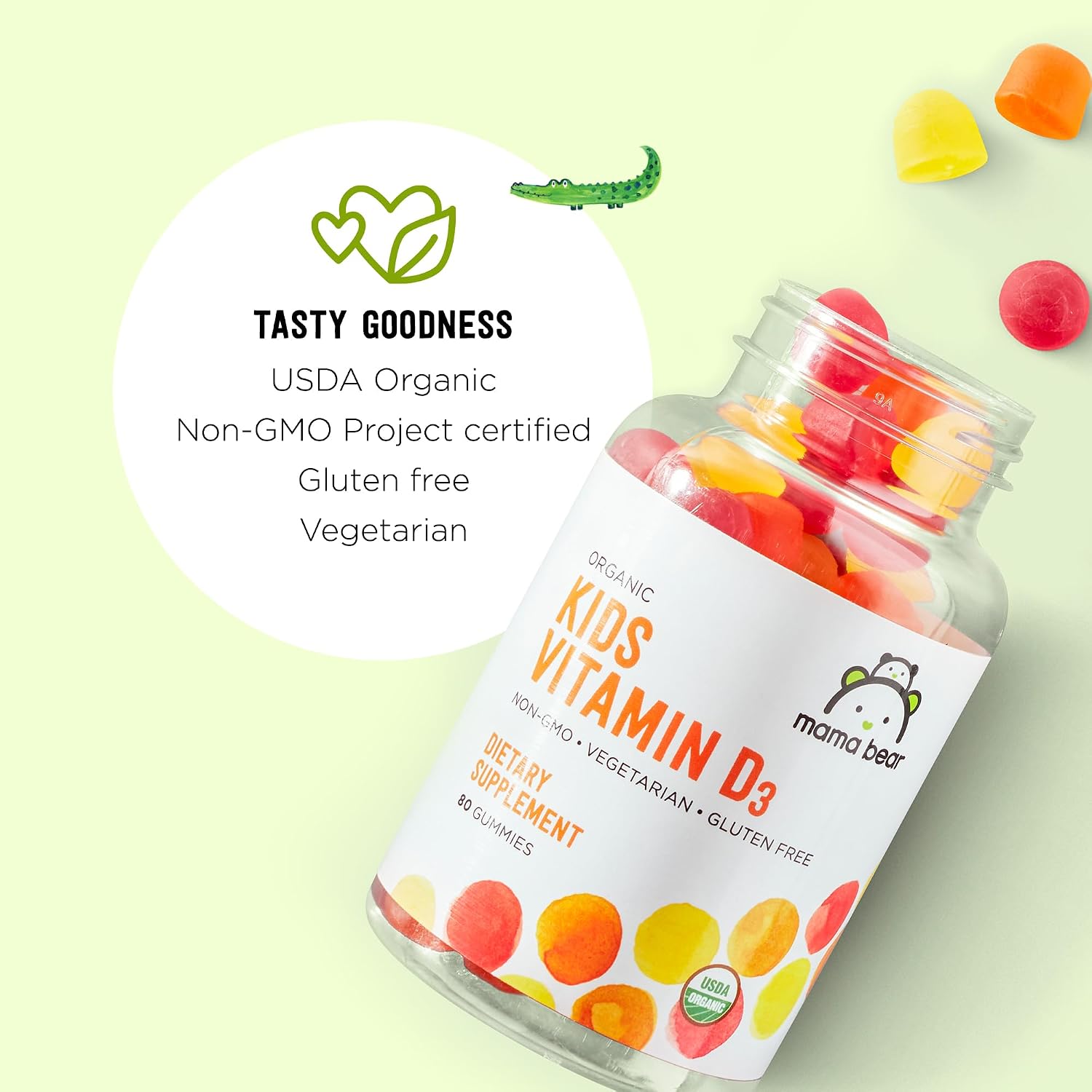 Mama Bear Gomitas Orgánicas de Vitamina D3 para Niños, 1000 UI, 80 unidades