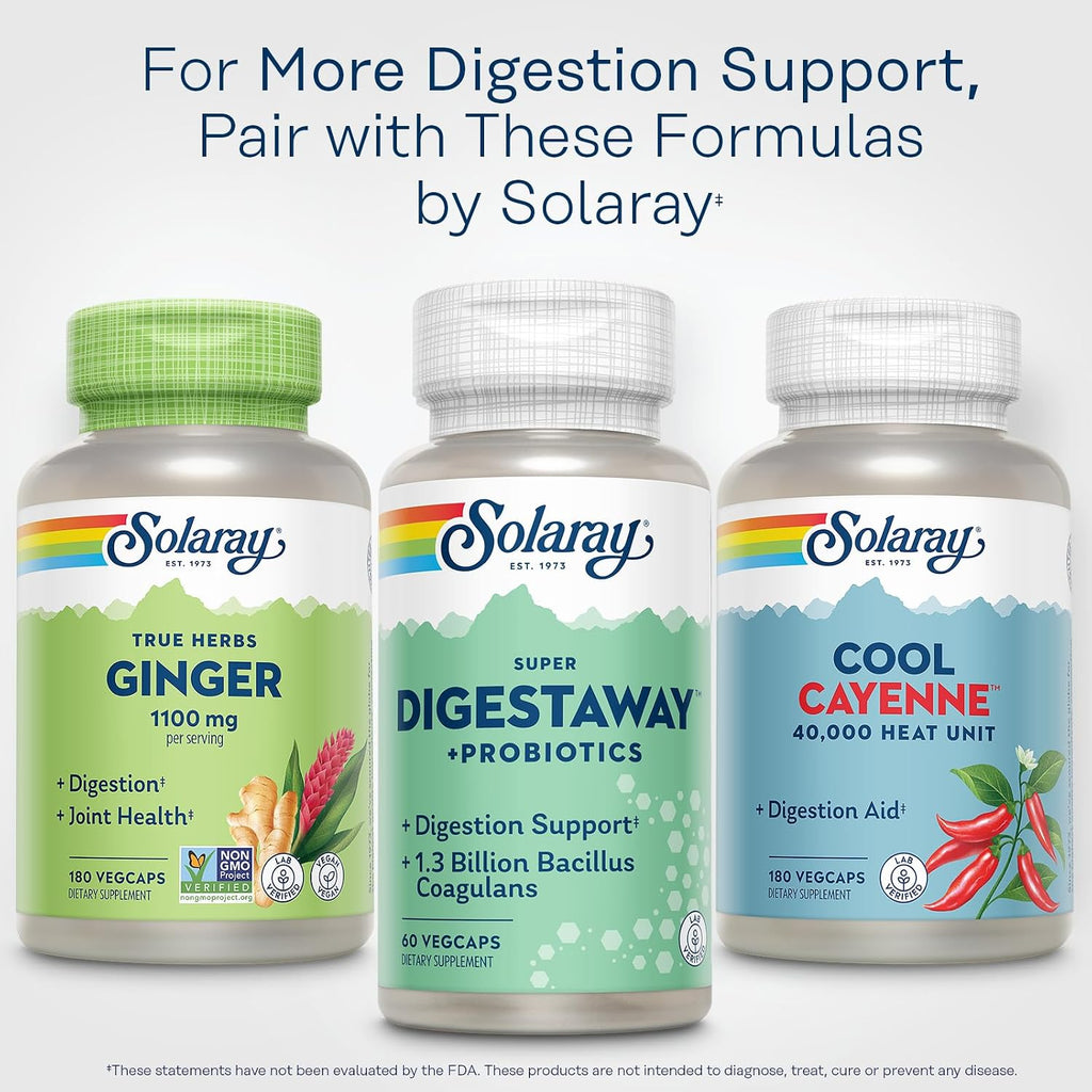 Solaray Super Digestaway Plus Probiotics - Enzimas Digestivas con Probióticos, 60 Cápsulas Veganas