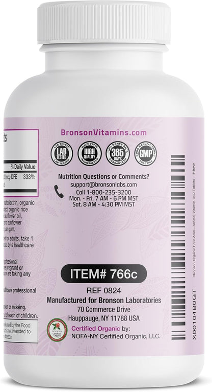 Bronson Ácido Fólico Orgánico (Vitamina B9 – El ácido fólico contribuye al funcionamiento normal del sistema – Image 5
