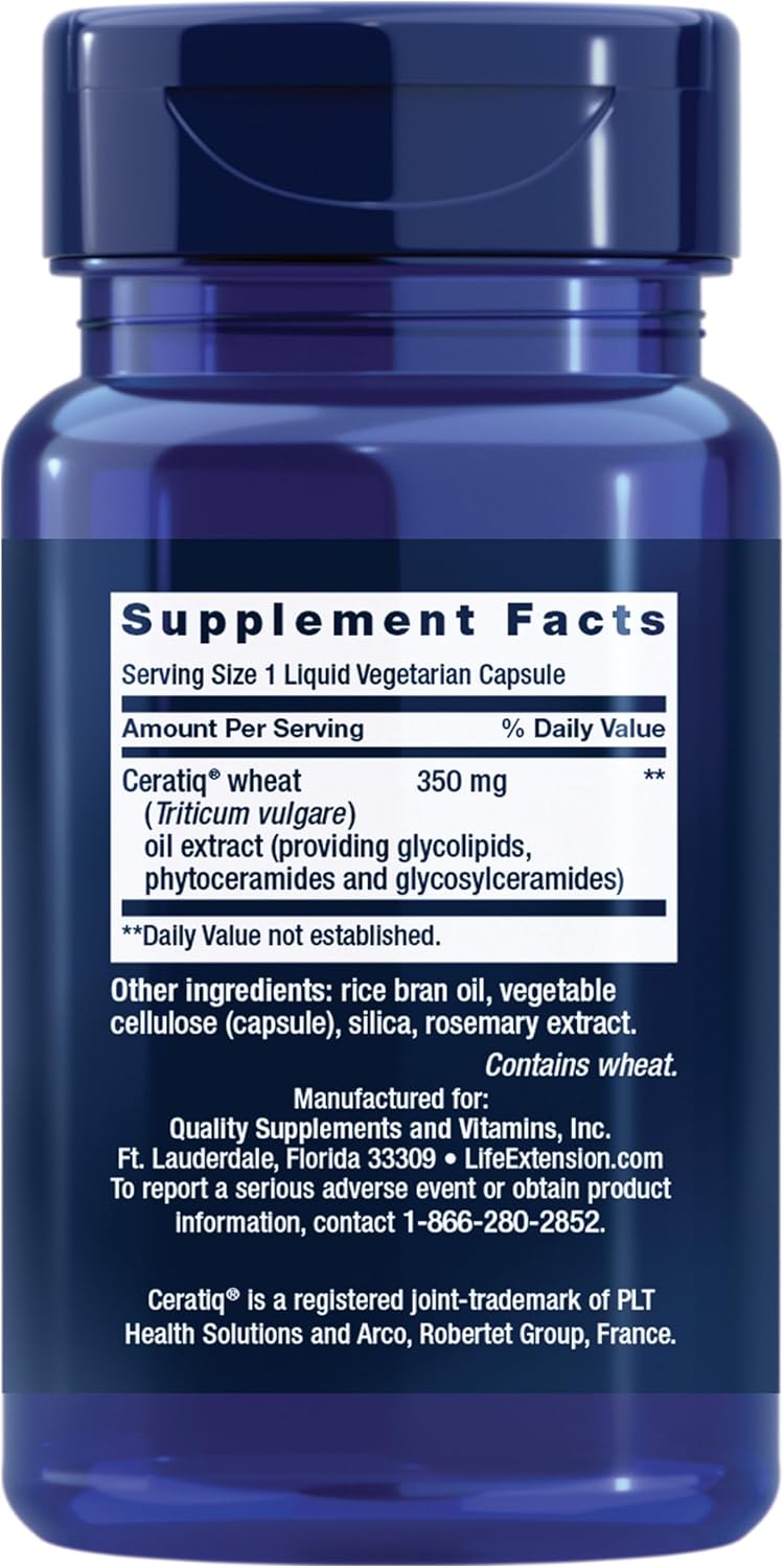 Life Extension Ceramidas Restauradoras de la Piel - Extracto de Aceite de Trigo - 30 Cápsulas Vegetarianas