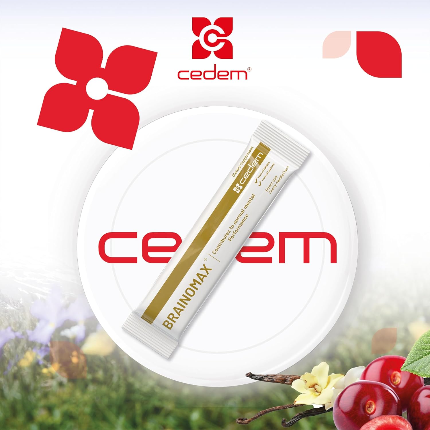 CEDEM Switzerland BRAINOMAX 20 Sticks de Polvo, Suplemento Nootrópico Sabor Cereza-Vainilla