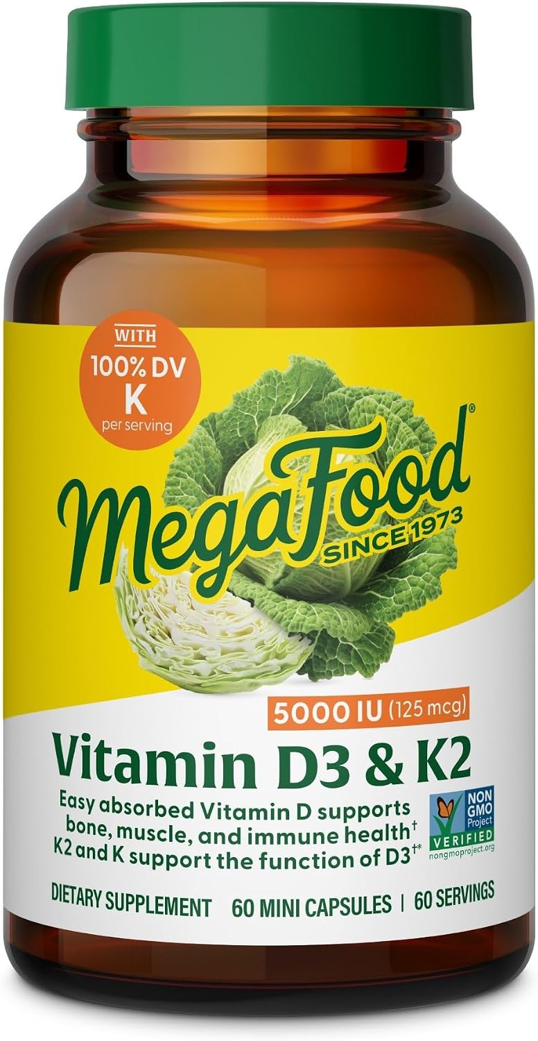 MegaFood Vitamina D3 5000 IU (125 mcg) con Vitamina K2 - 120 Cápsulas Vegetarianas
