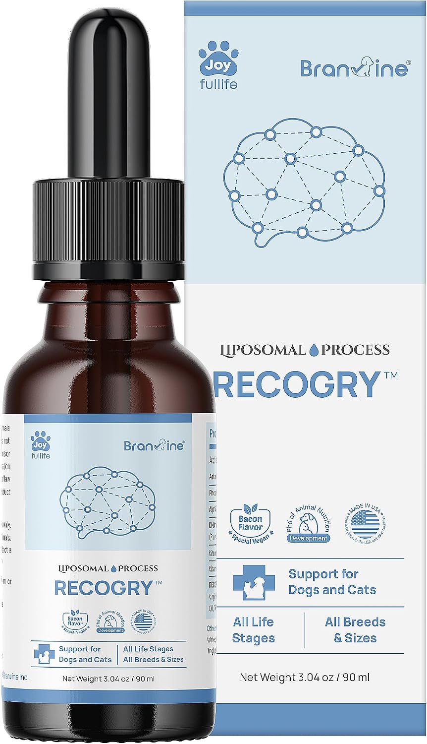 Recogry Líquido Apoyo Cognitivo para Perros y Gatos con Astaxantina, Fosfatidilserina, Alfa-GPC y DHA (90 ml)