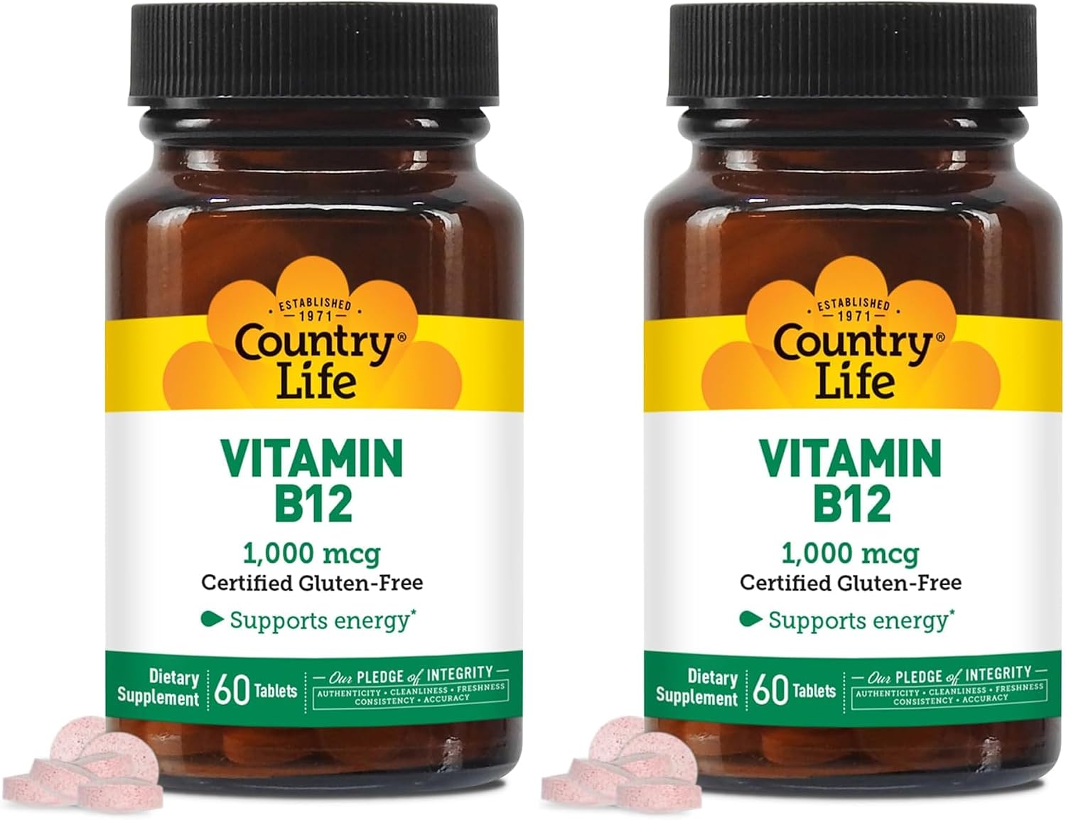 Country Life Vitamina B12 1000 mcg - 60 comprimidos - Vegano y Sin Gluten