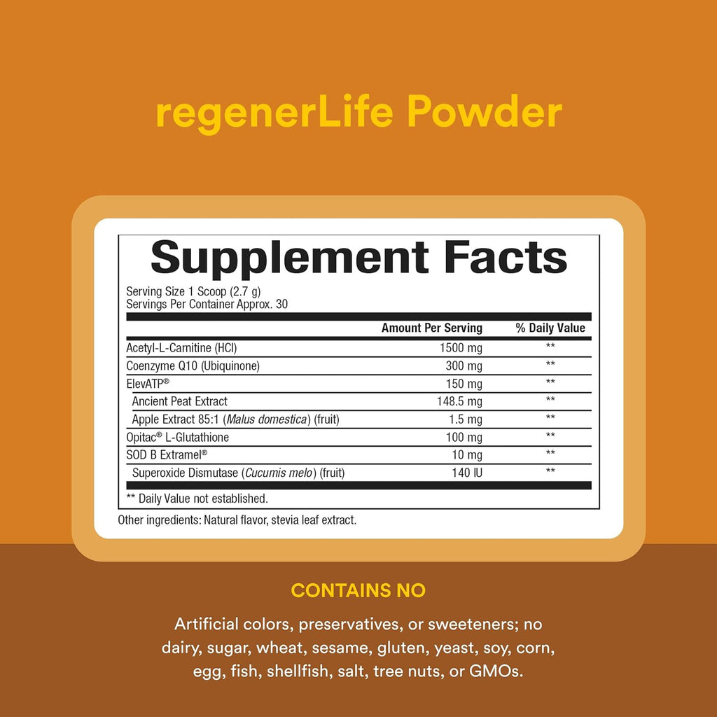 Natural Factors RegenerLife Powder - Mezcla para bebida de apoyo a la energía celular - Sabor tropical - 81 g