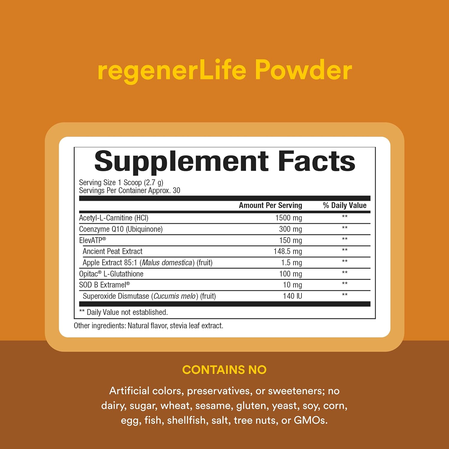 Natural Factors RegenerLife Powder - Mezcla para bebida de apoyo a la energía celular - Sabor tropical - 81 g
