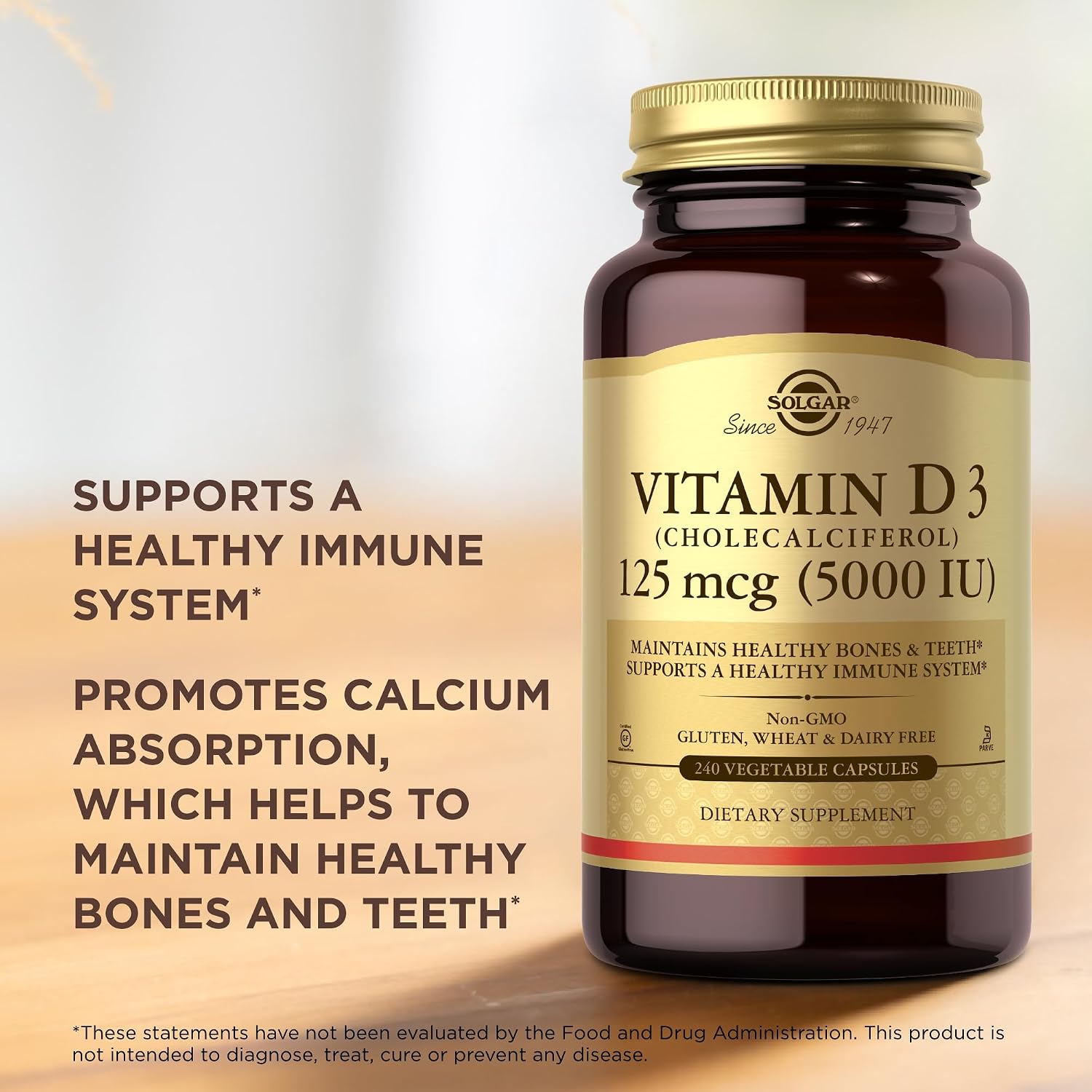 Solgar Vitamina D3 (Colecalciferol) 125 mcg (5000 UI), 240 Cápsulas Vegetales - Paquete de 2