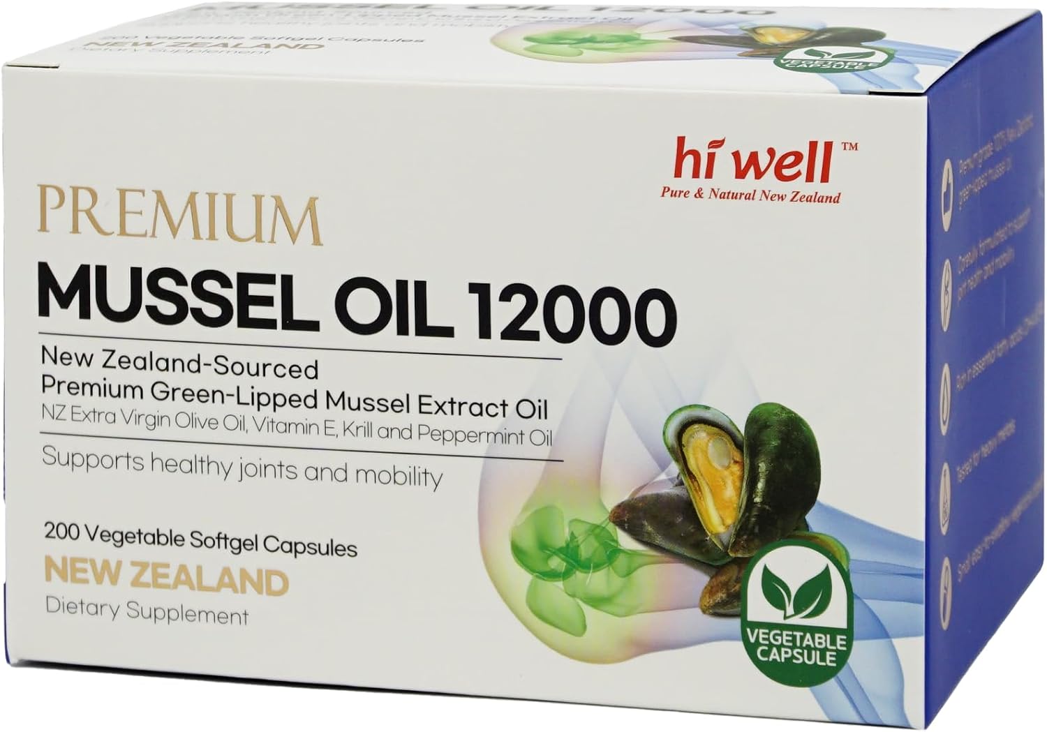 Hi Well Premium Aceite de Mejillón de Labios Verdes - 200 Cápsulas Blandas