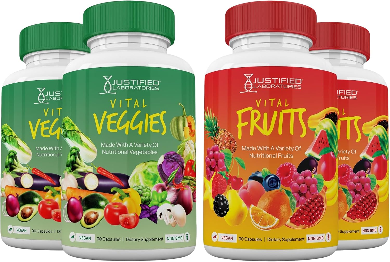 Justified Laboratories Superfoods Set - Vital Fruits (90 Cápsulas) + Vital Veggies (90 Cápsulas)