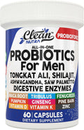 Clean Nutra Probiótico para Hombres - Complejo con Hierbas, Enzimas y Probióticos - 60 Cápsulas