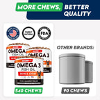 StrellaLab Omega 3 para Perros - 540 Golosinas de Aceite de Salmón - Complemento para Piel y Pelaje - Alivio del Picor y Anti-caída - Sabor a Hígado de Pollo