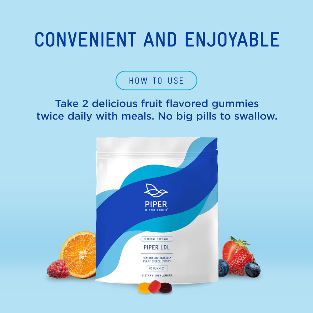 Piper LDL Clinical Strength Gomitas para el Colesterol Saludable (2280 mg de Ésteres de Esteroles Vegetales al Día) - Dos Paquetes de 60 Gomitas, Vegano