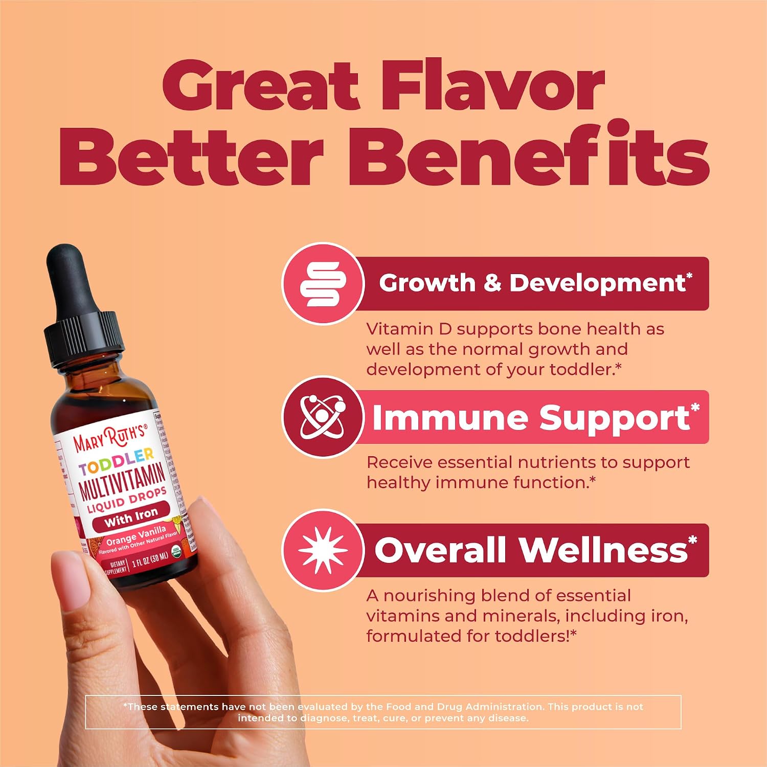 MaryRuth's Multivitamínico Infantil con Hierro Orgánico - Gotas Líquidas para Niños de 1 a 3 Años, 30 ml