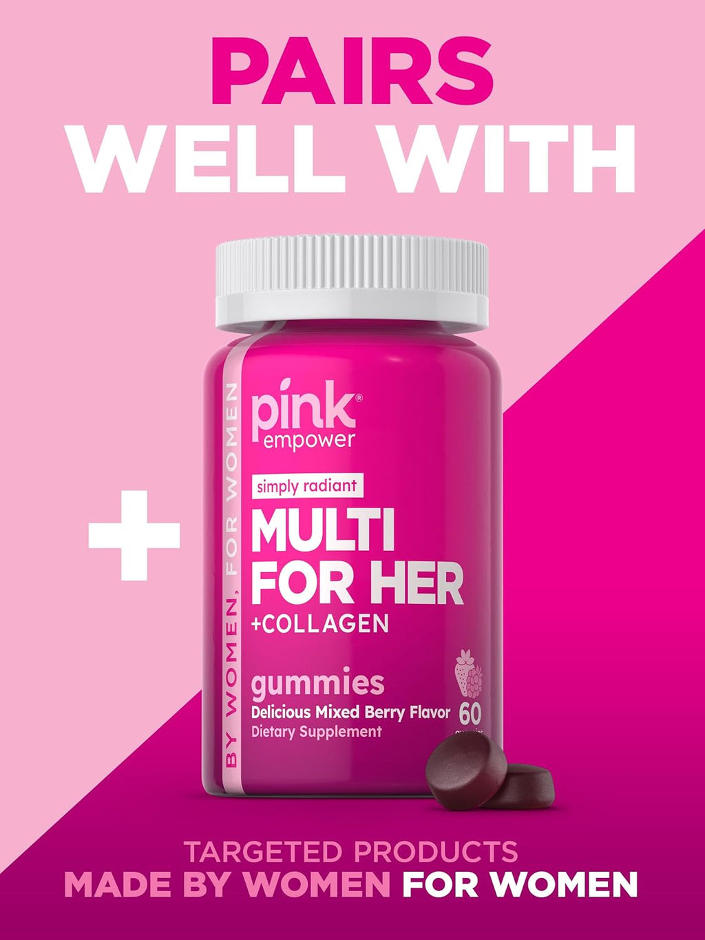 PINK Biotin Gummies | 2.500 mcg | 60 Gominolas | Vitamina para Cabello, Piel y Uñas | Sabor Fruta | Sin Gluten y No GMO