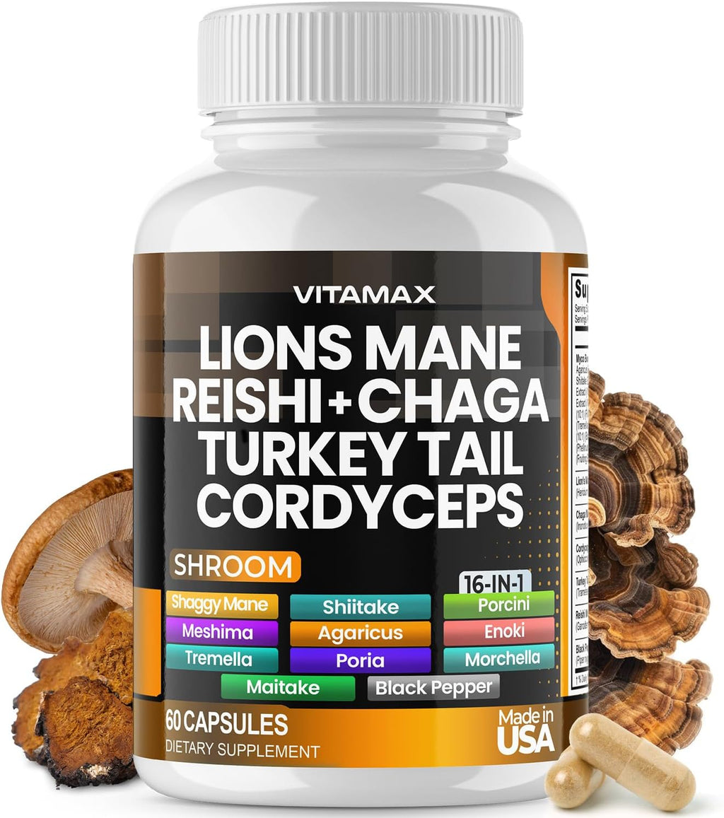 Vitamax MycoBoost Mezcla de Hongos: Melena de León, Cola de Pavo, Chaga, Reishi, Cordyceps, Shiitake y más