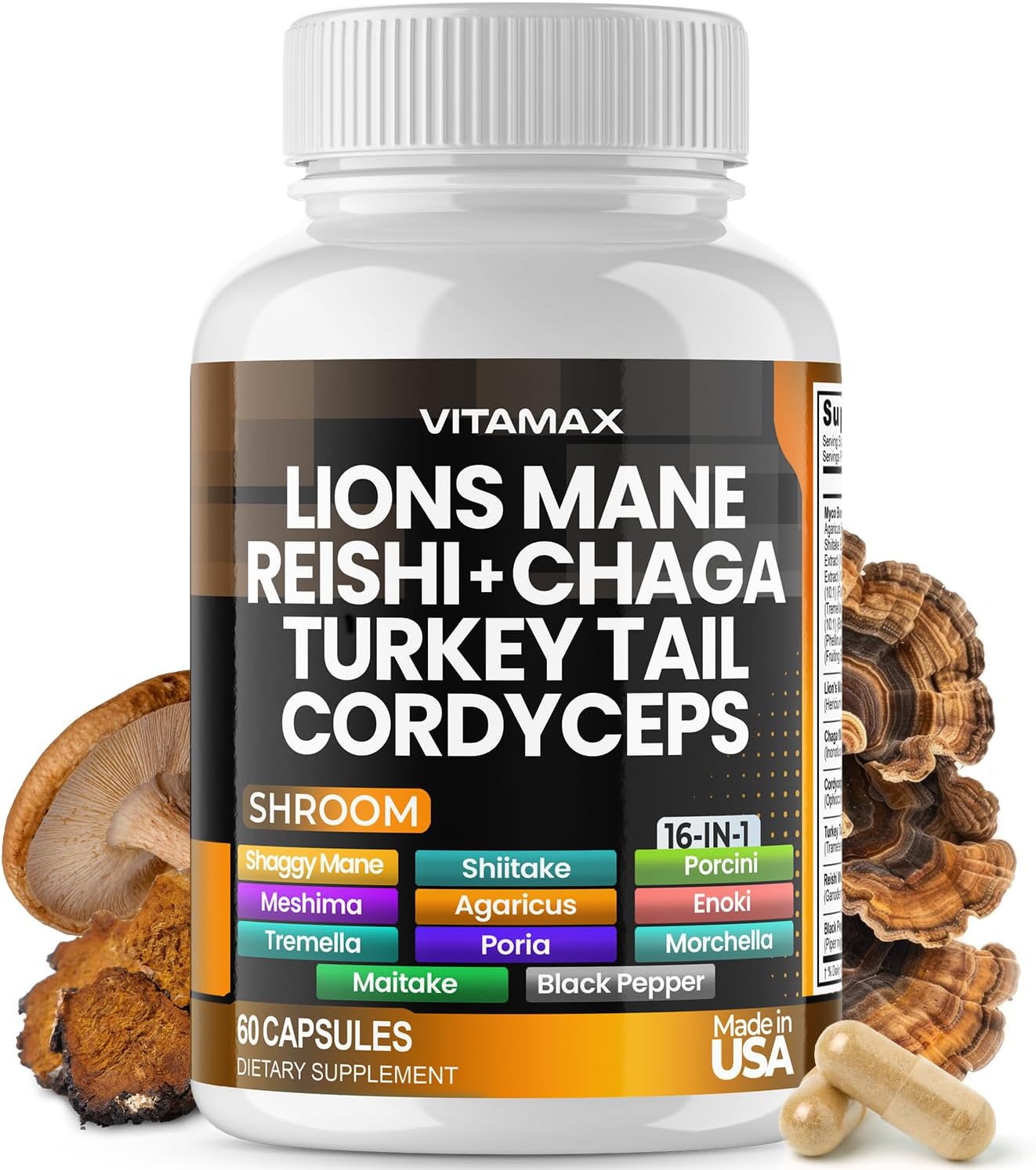 Vitamax MycoBoost Mezcla de Hongos: Melena de León, Cola de Pavo, Chaga, Reishi, Cordyceps, Shiitake y más