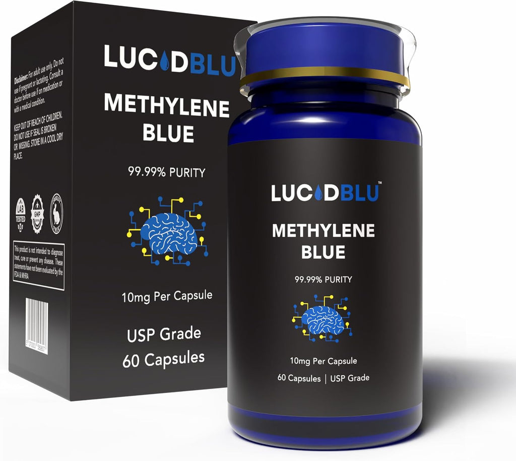Lucid Blu Cápsulas de Azul de Metileno 10mg con Vitamina C - 99,99% Pureza USP